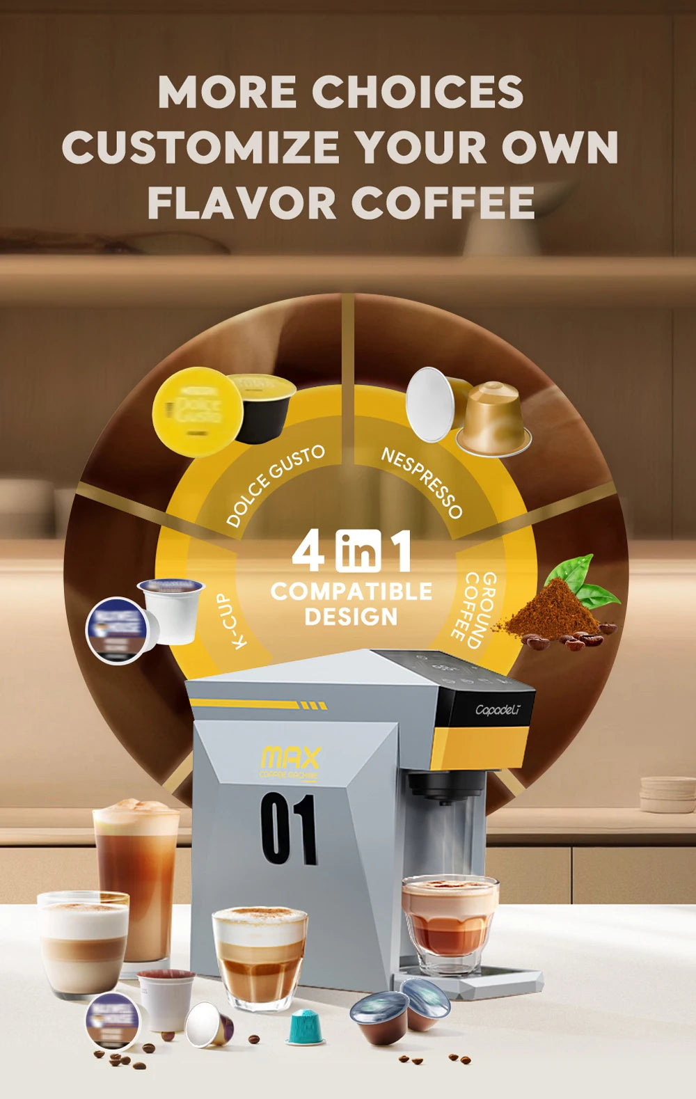 Flashbox 4-in-1 Single Serve Espresso Coffee Machine with Hot Water Dispenser, 1400W