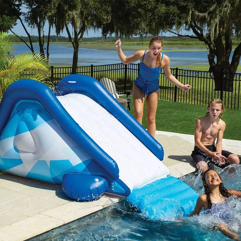 Large Inflatable Water Slide For Swimming Pool With Safety Handles And Water Spray Fun