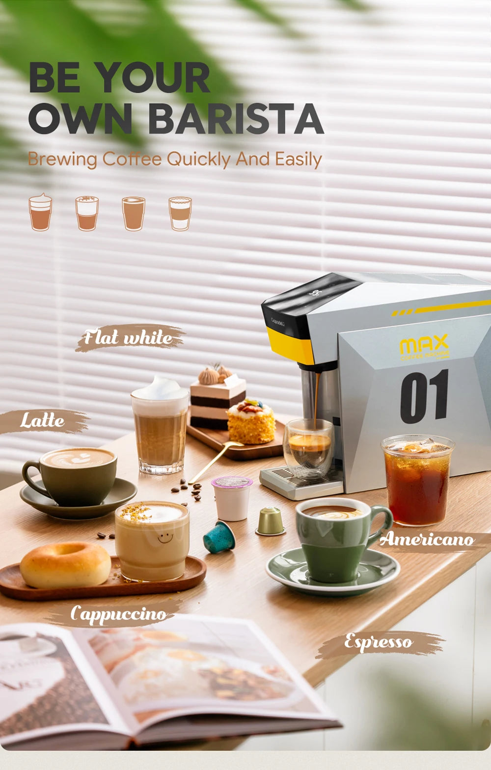 Flashbox 4-in-1 Single Serve Espresso Coffee Machine with Hot Water Dispenser, 1400W