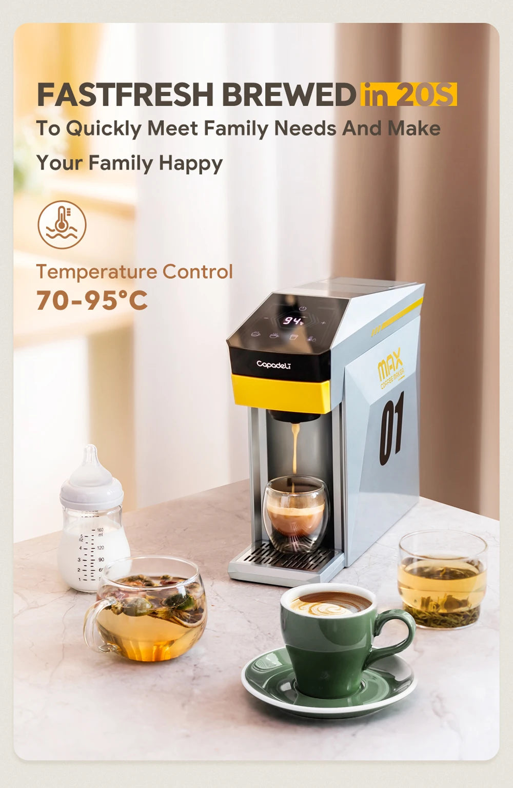 Flashbox 4-in-1 Single Serve Espresso Coffee Machine with Hot Water Dispenser, 1400W